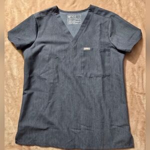 Figs Catarina One Pocket Scrub Top Heather Denim Size Small